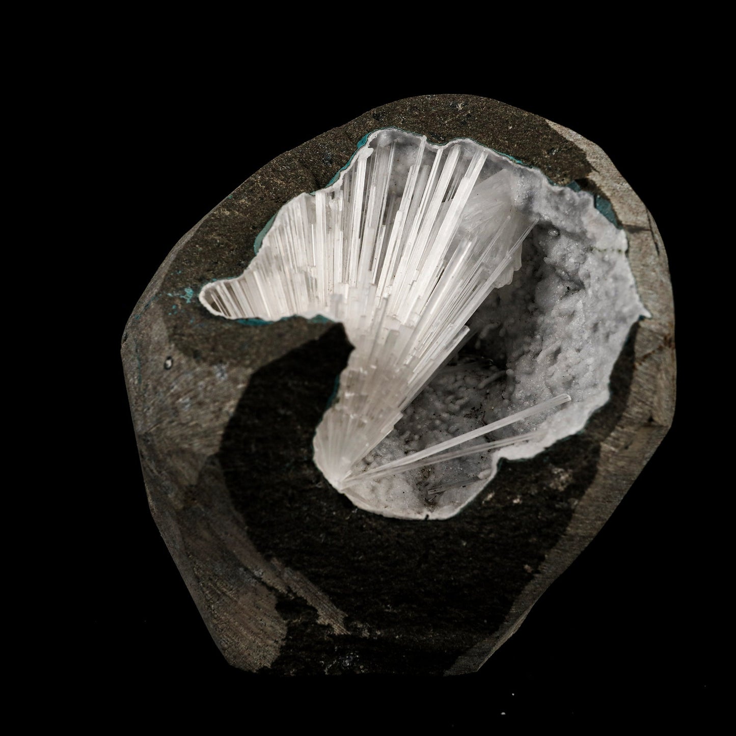 Scolecite Spray Inside MM Quartz Geode Natural Mineral Specimen # B 6410 – Scolecite