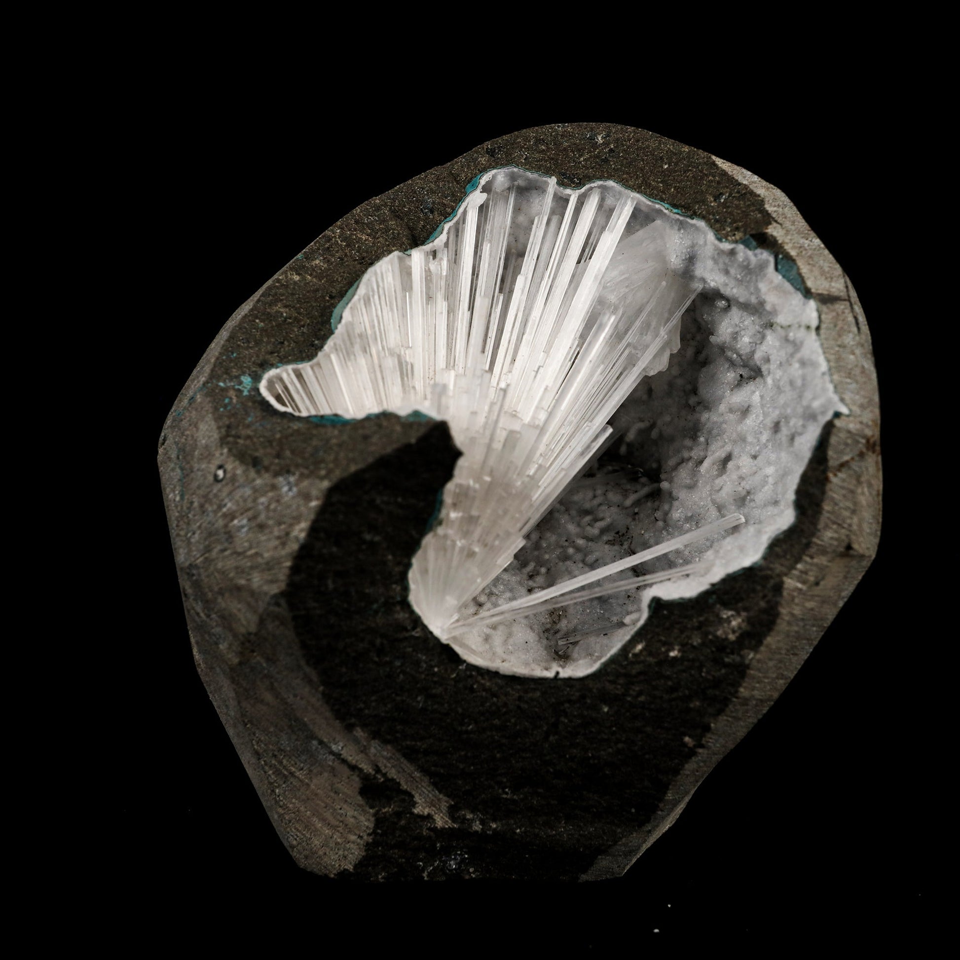 Scolecite Spray Inside MM Quartz Geode Natural Mineral Specimen # B 6410 – Scolecite