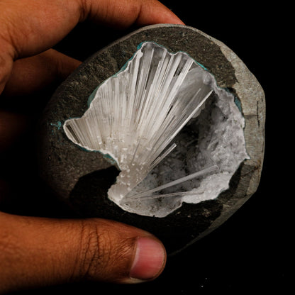 Scolecite Spray Inside MM Quartz Geode Natural Mineral Specimen # B 6410 – Scolecite