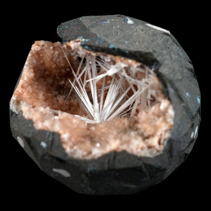 Scolecite Sprays Inside Heulandite Geode Natural Mineral Specimen – Scolecite