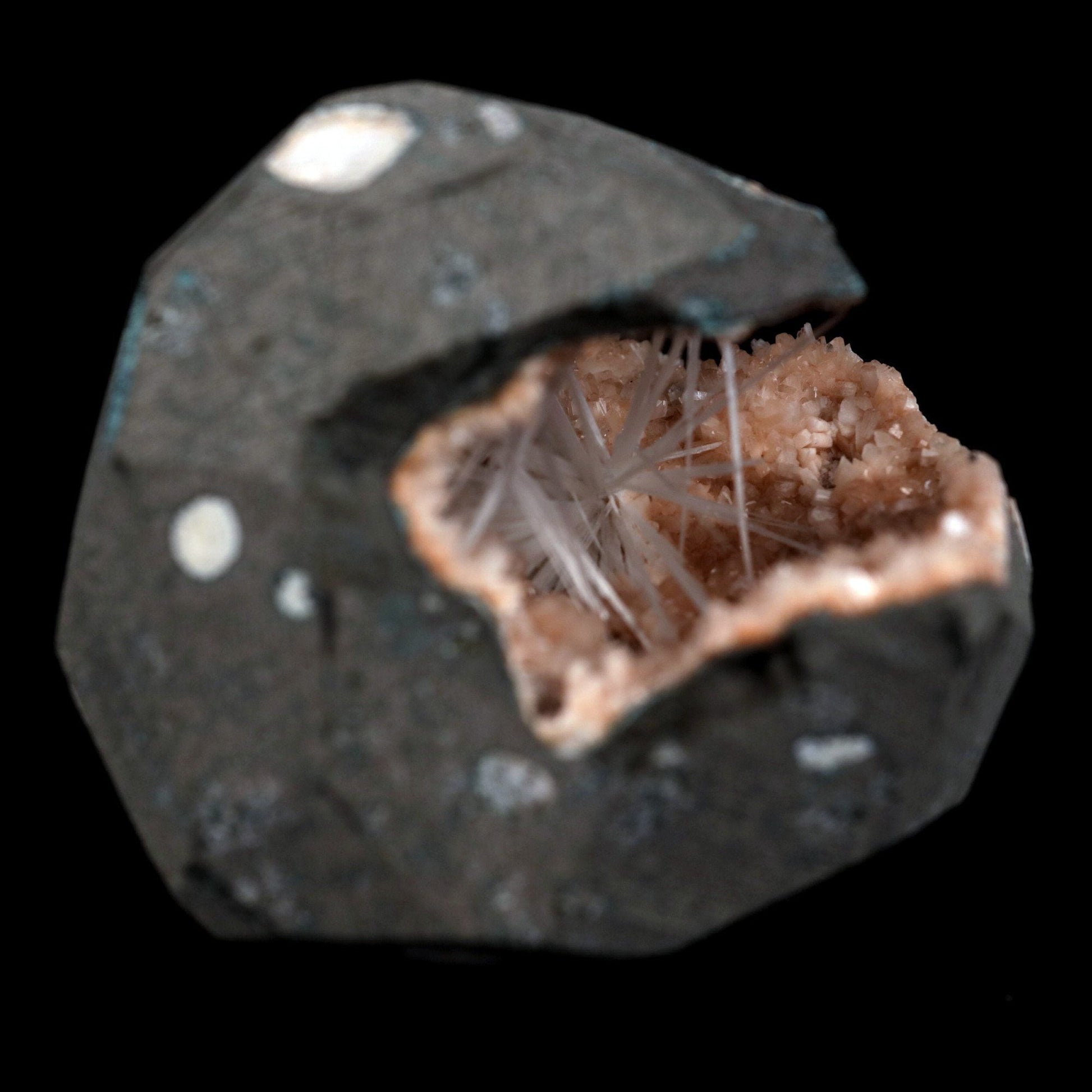 Scolecite Sprays Inside Heulandite Geode Natural Mineral Specimen – Scolecite