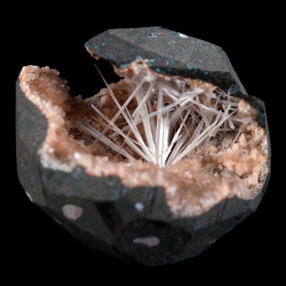 Scolecite Sprays Inside Heulandite Geode Natural Mineral Specimen – Scolecite