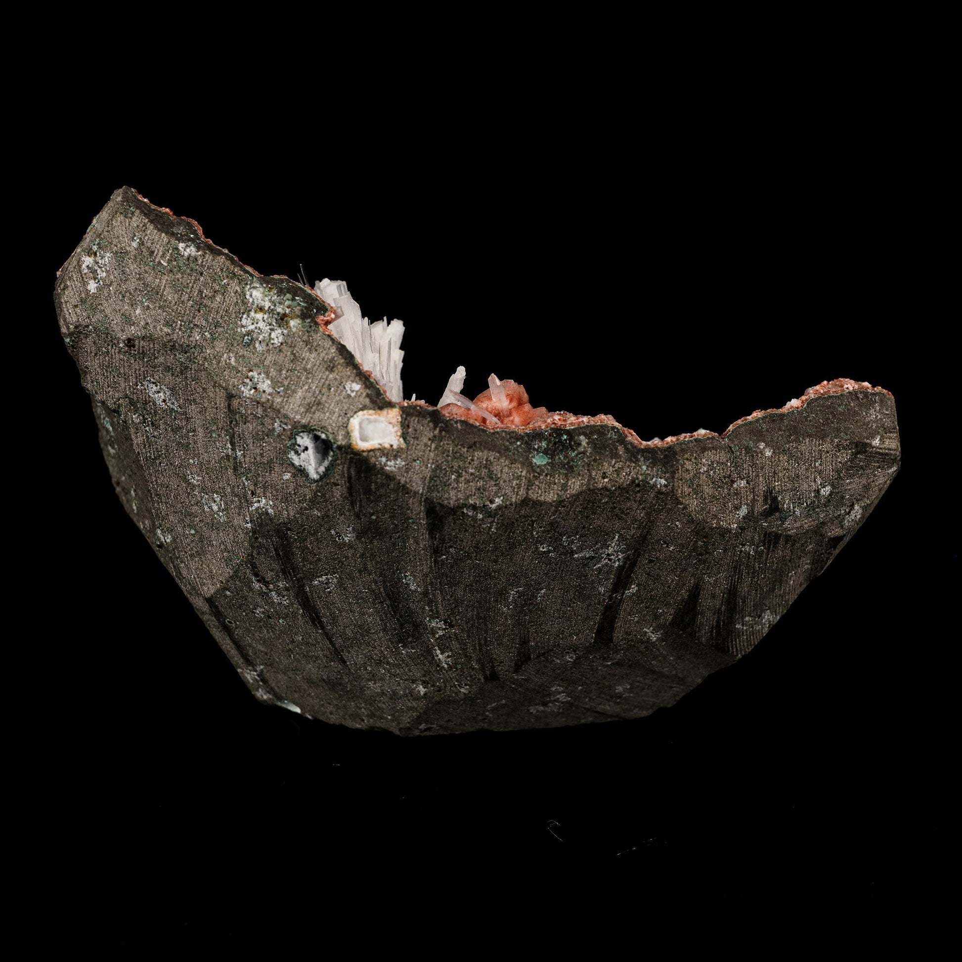 Scolecite Sprays Inside Heulandite Geode Natural Mineral Specimen # B 5813. – Scolecite