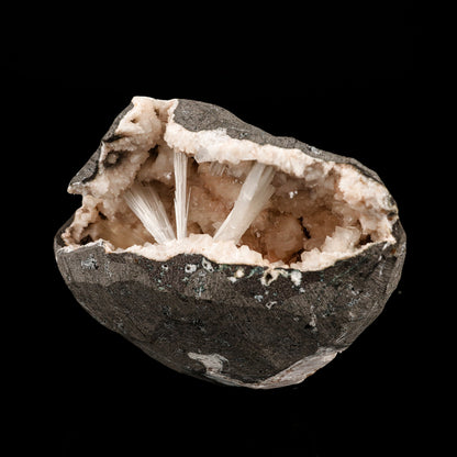 Scolecite Sprays Inside Heulandite Geode Natural Mineral Specimen – Scolecite