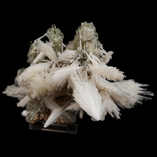 Scolecite Sprays with green Apophyllite cube Natural Mineral Specimen – Scolecite