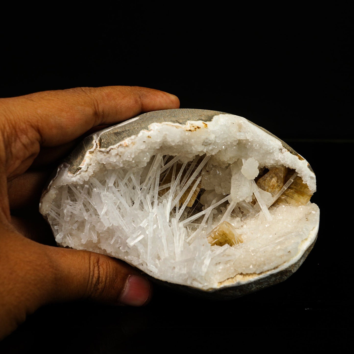 Scolecite with Heulandite in Geode Natural Mineral Specimen # B 6766