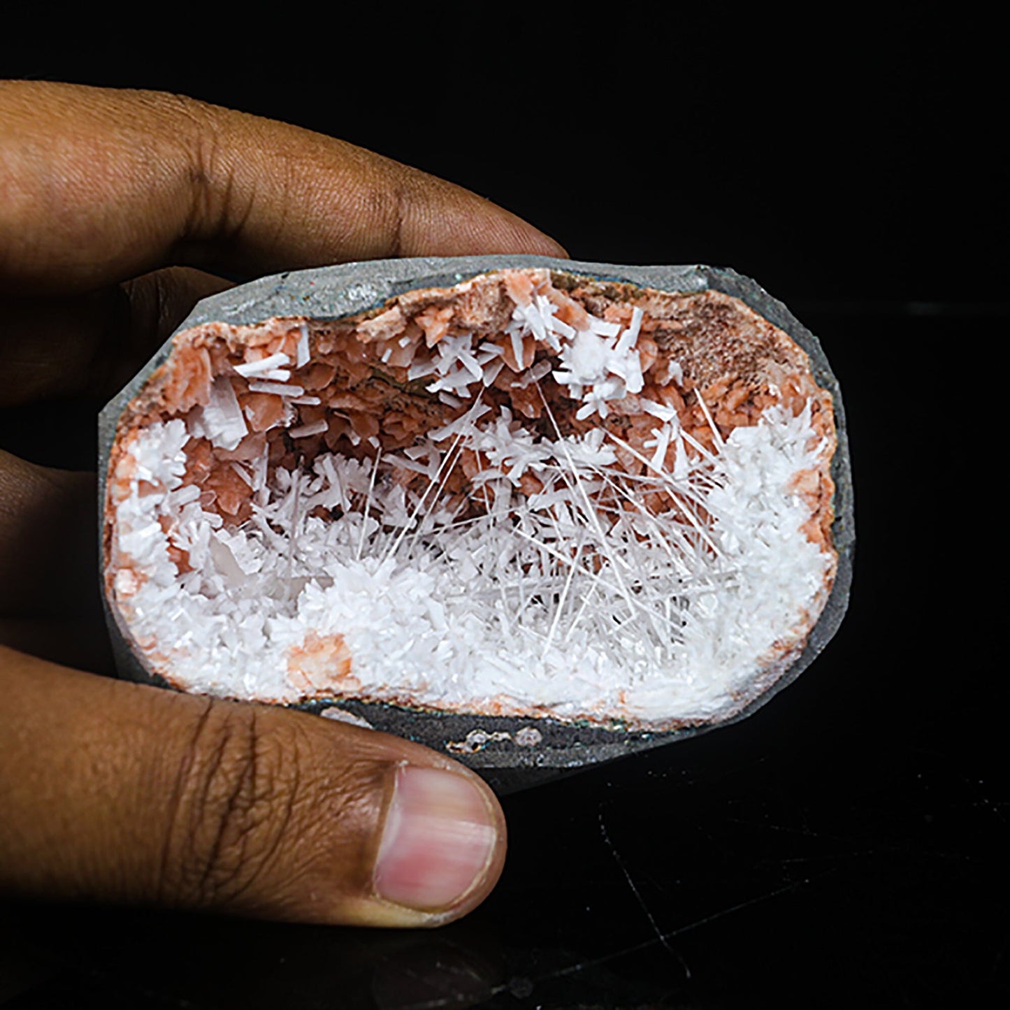 Scolecite with Laumontite in Heulandite Geode Natural Mineral Specimen – Scoleccite