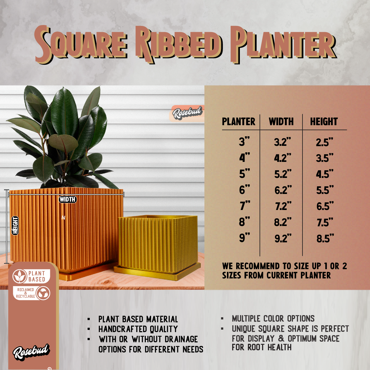 Desert Vista Planter Pot - Perfect Fit Drip Tray, Mesh Drainage –
