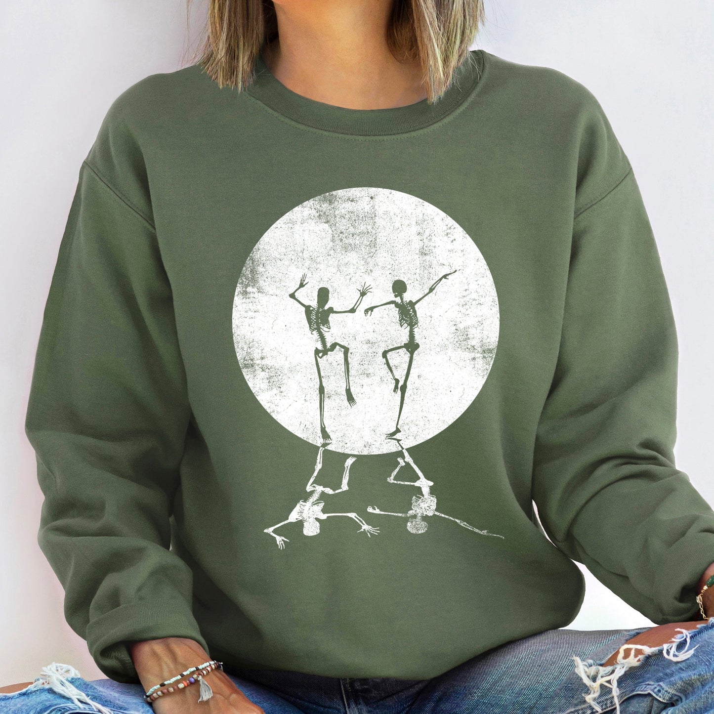 Skeleton Dancing Moon Halloween Sweatshirt