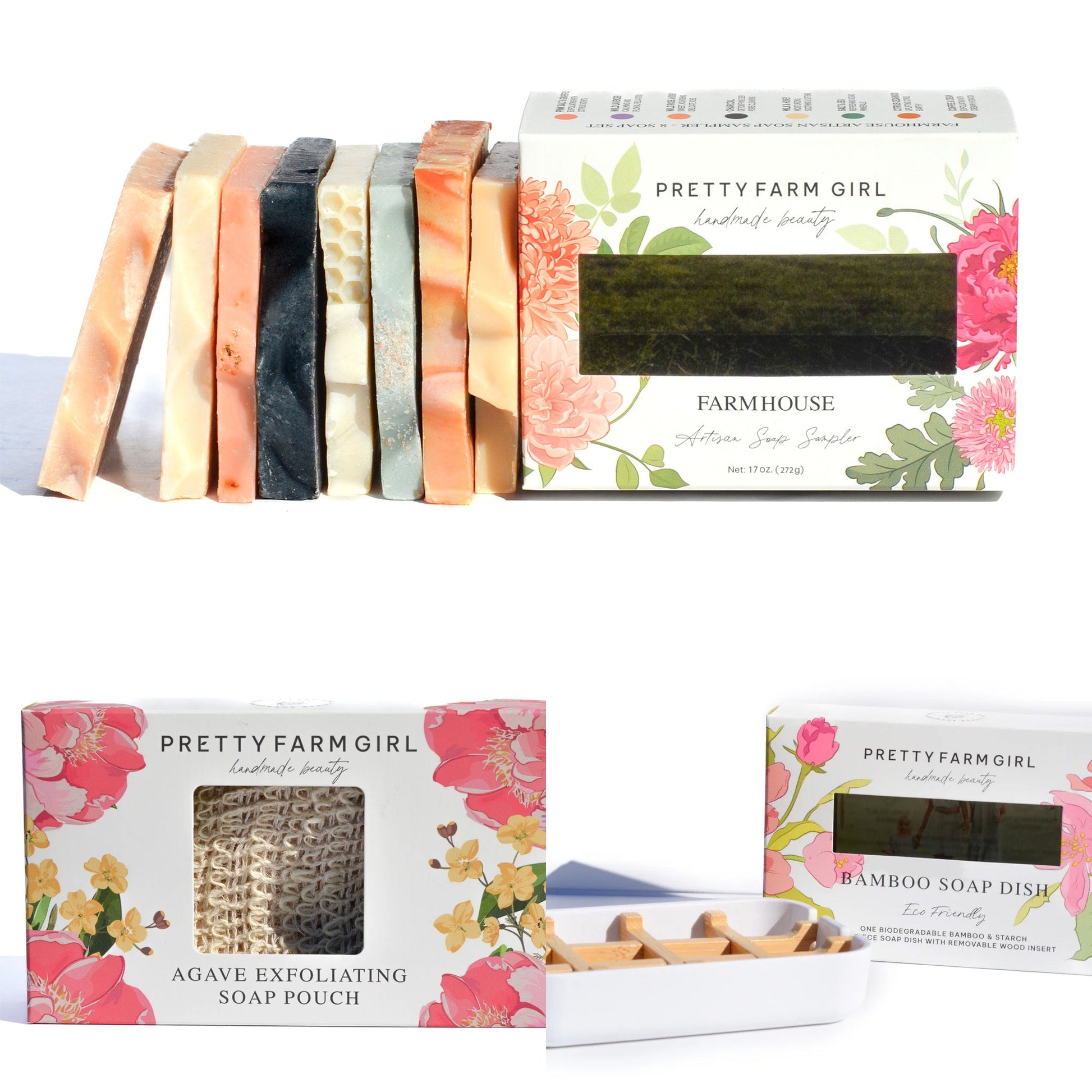 Farmhouse Artisan Goat Milk & Tallow Soap Sampler – Dish + 3 Soap Pouches soap