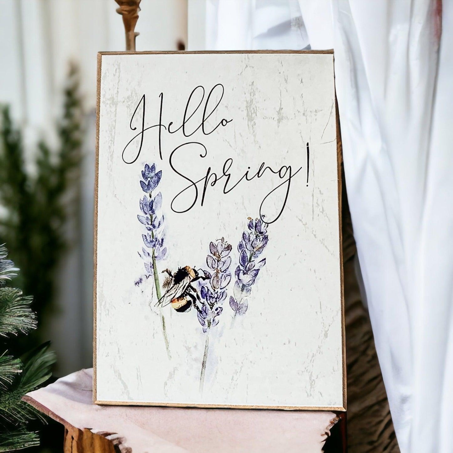 Hello Spring – wooden block sign