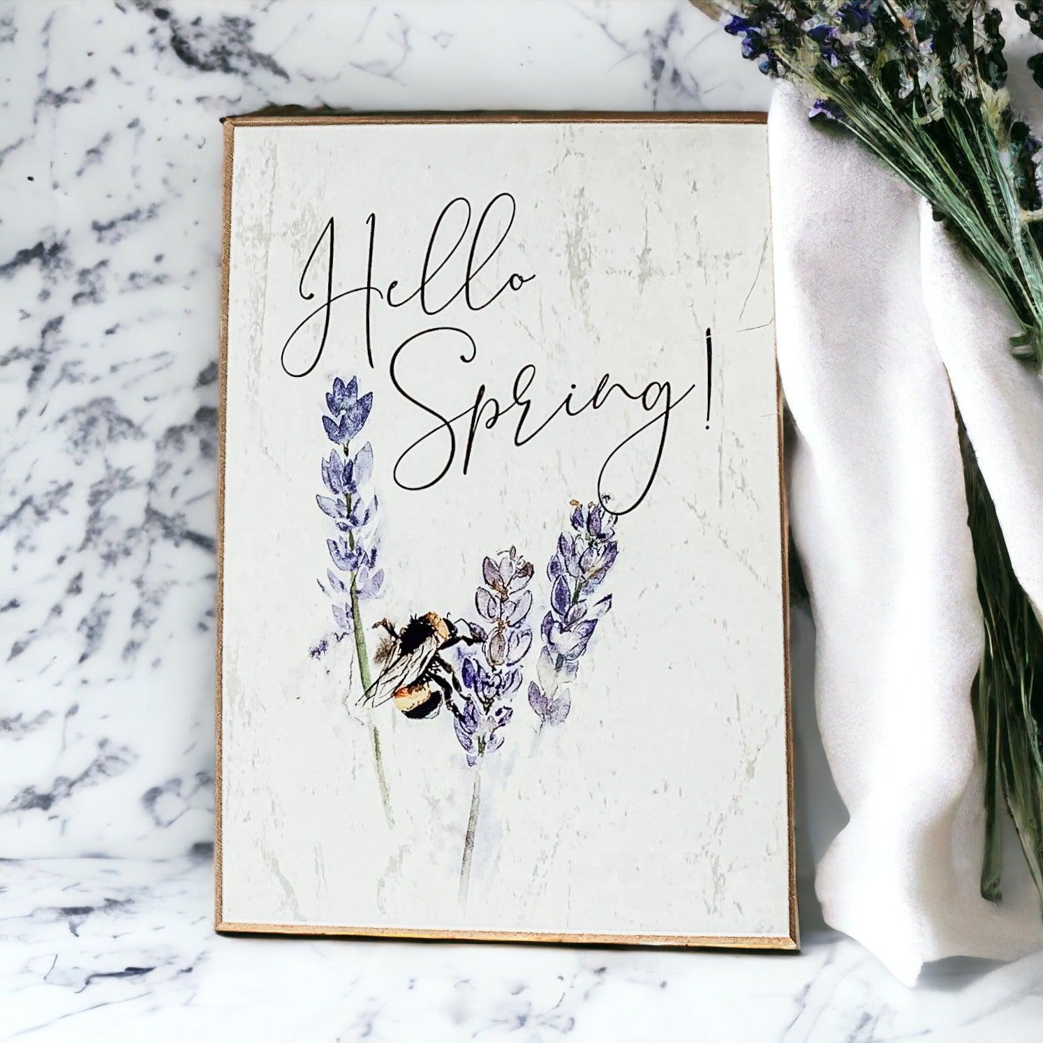 Hello Spring – wooden block sign
