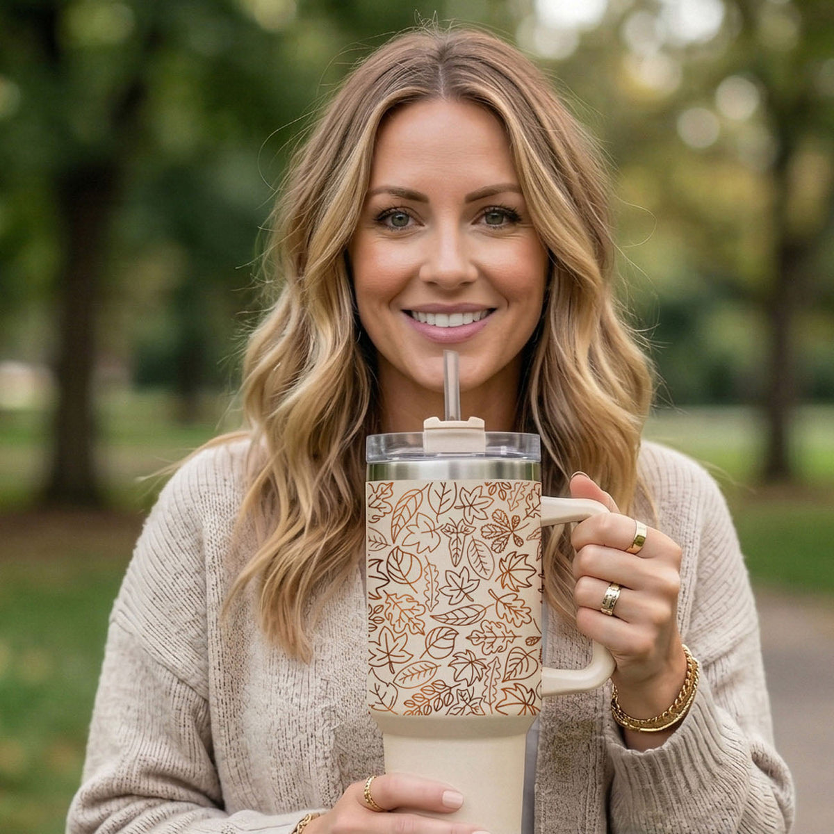 Fall Leaf 40oz Tumbler with Straw - Insulated Autumn Travel Cup