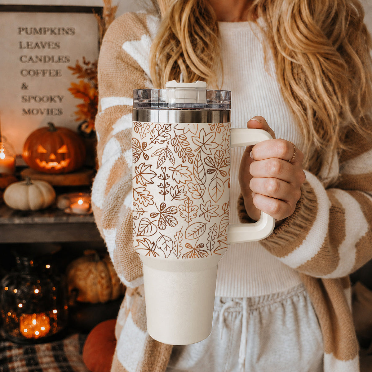 Fall Leaf 40oz Tumbler with Straw - Insulated Autumn Travel Cup