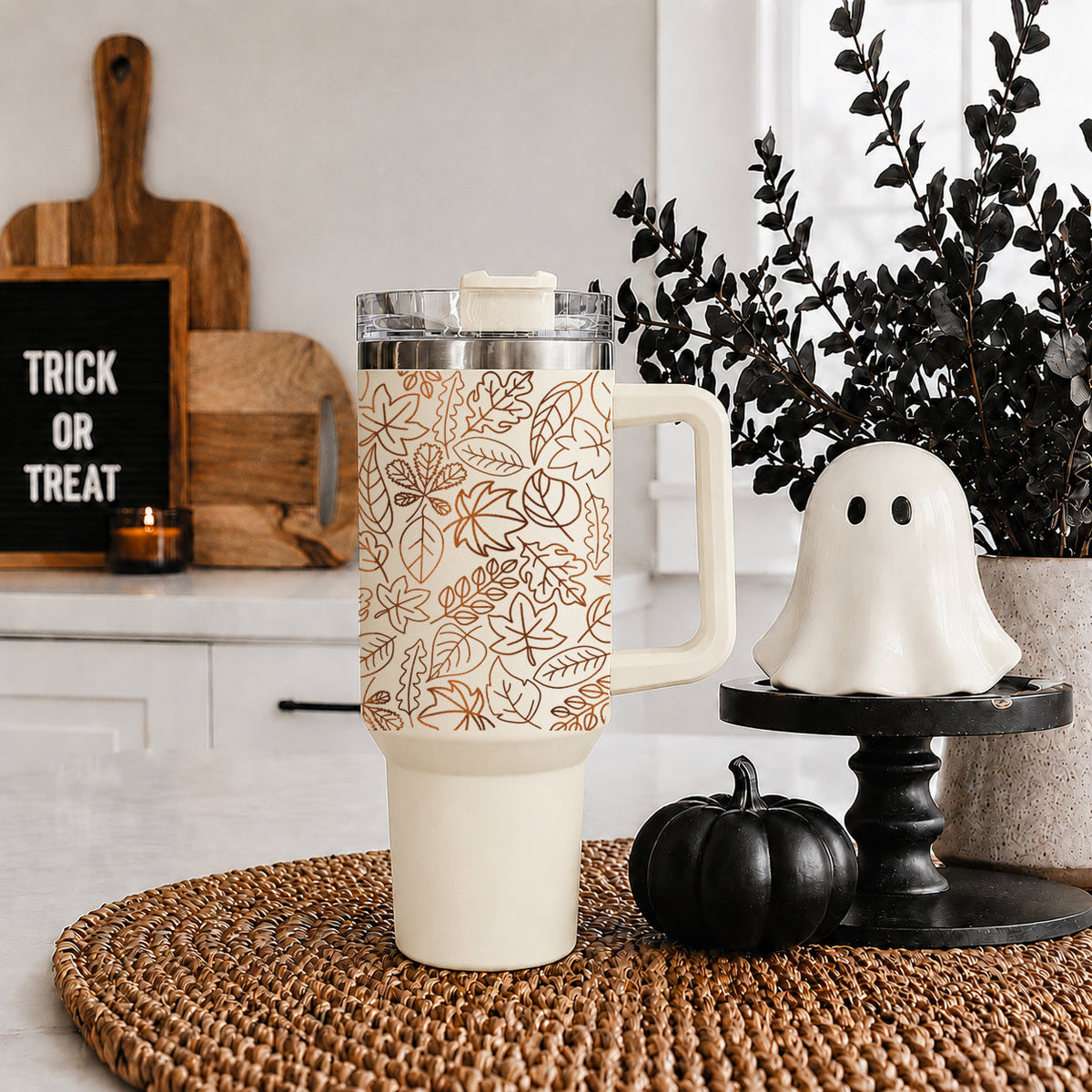 Fall Leaf 40oz Tumbler with Straw - Insulated Autumn Travel Cup