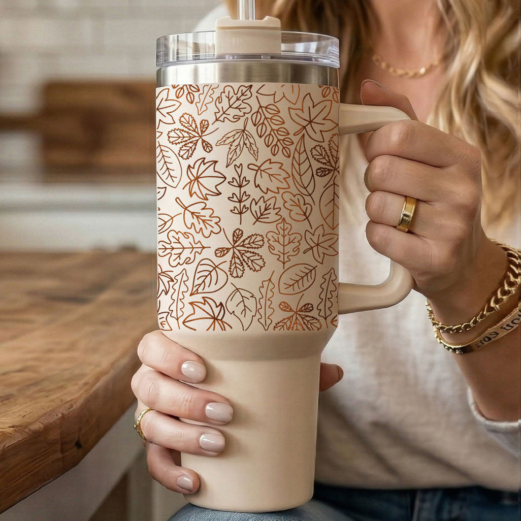 Fall Leaf 40oz Tumbler with Straw - Insulated Autumn Travel Cup