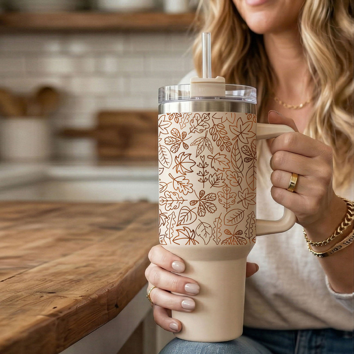 Fall Leaf 40oz Tumbler with Straw - Insulated Autumn Travel Cup