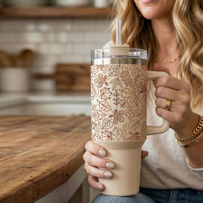 Fall Leaf 40oz Tumbler with Straw - Insulated Autumn Travel Cup