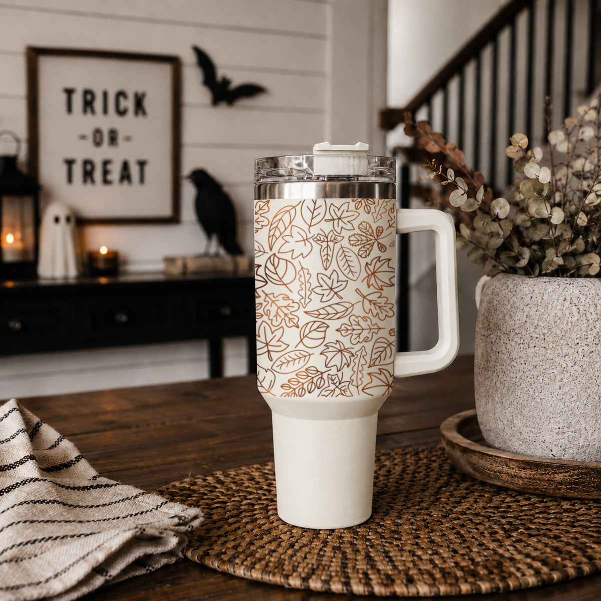 Fall Leaf 40oz Tumbler with Straw - Insulated Autumn Travel Cup