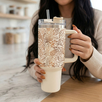 Fall Leaf 40oz Tumbler with Straw - Insulated Autumn Travel Cup