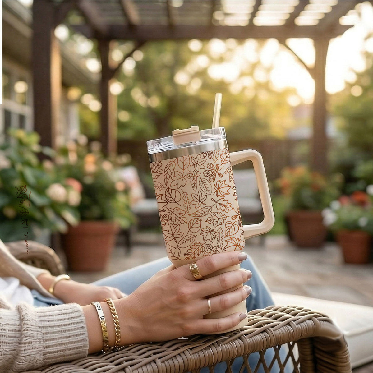Fall Leaf 40oz Tumbler with Straw - Insulated Autumn Travel Cup