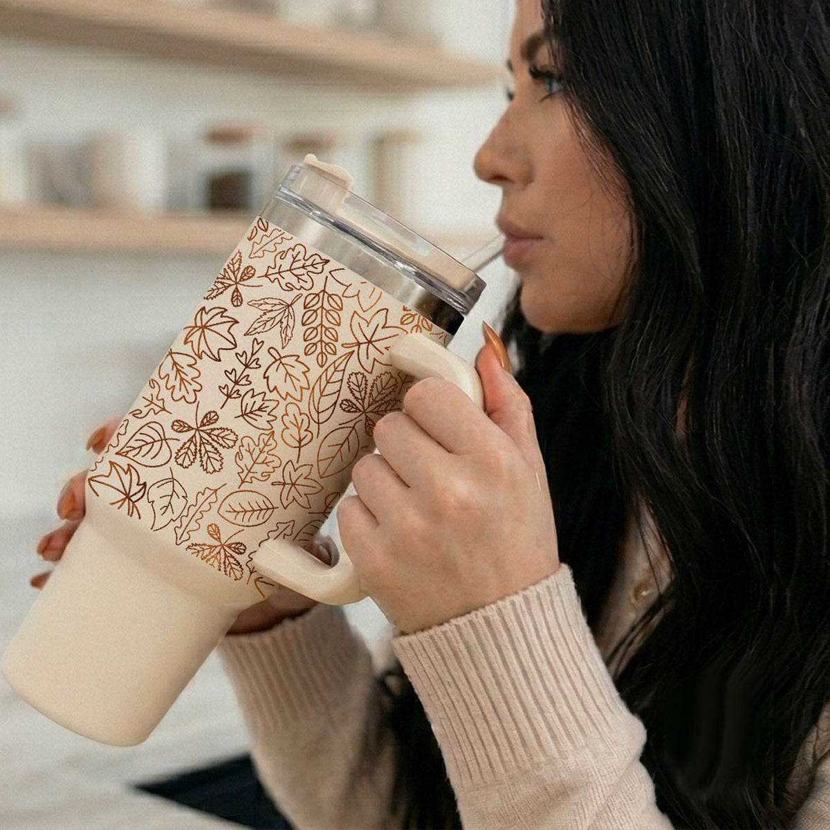 Fall Leaf 40oz Tumbler with Straw - Insulated Autumn Travel Cup