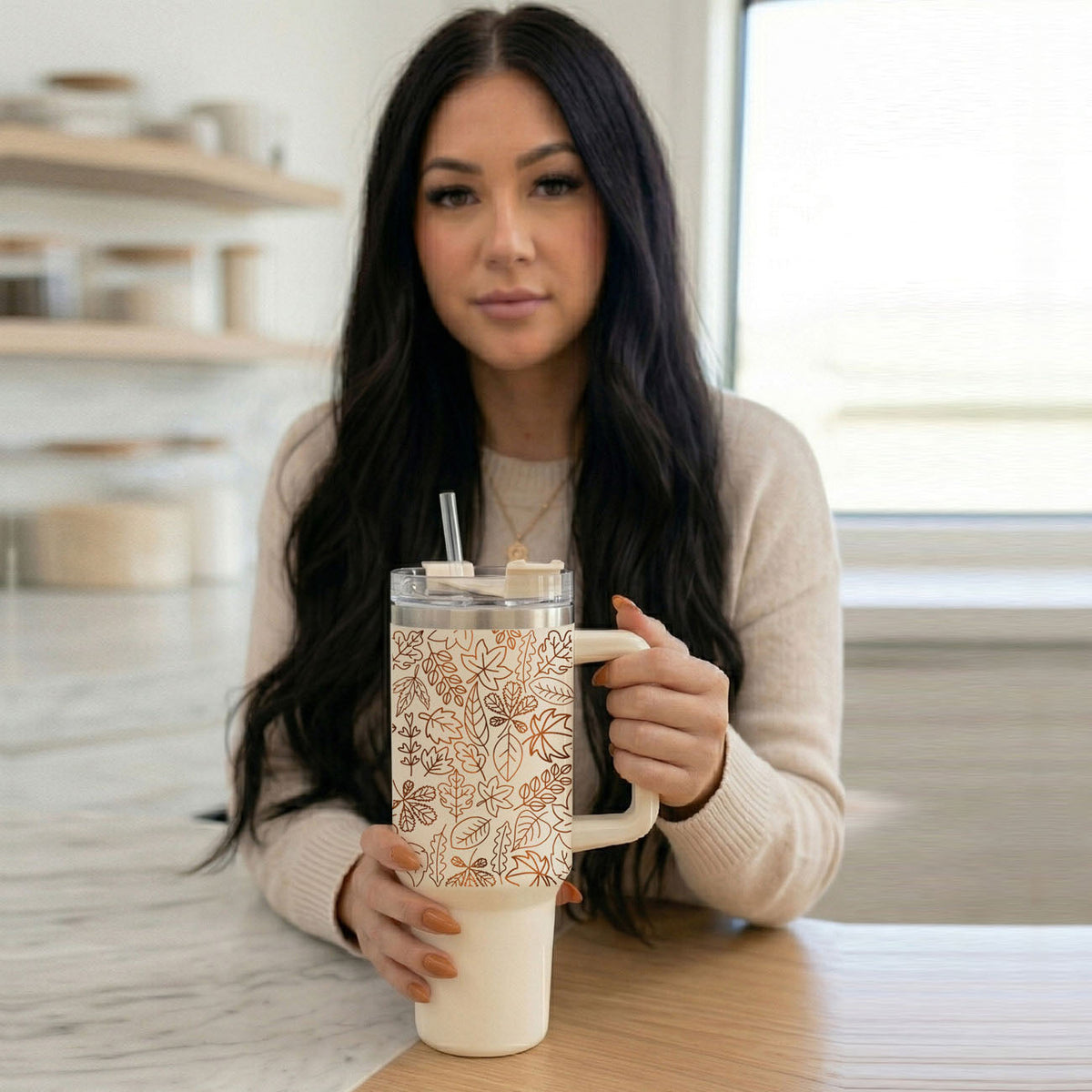 Fall Leaf 40oz Tumbler with Straw - Insulated Autumn Travel Cup