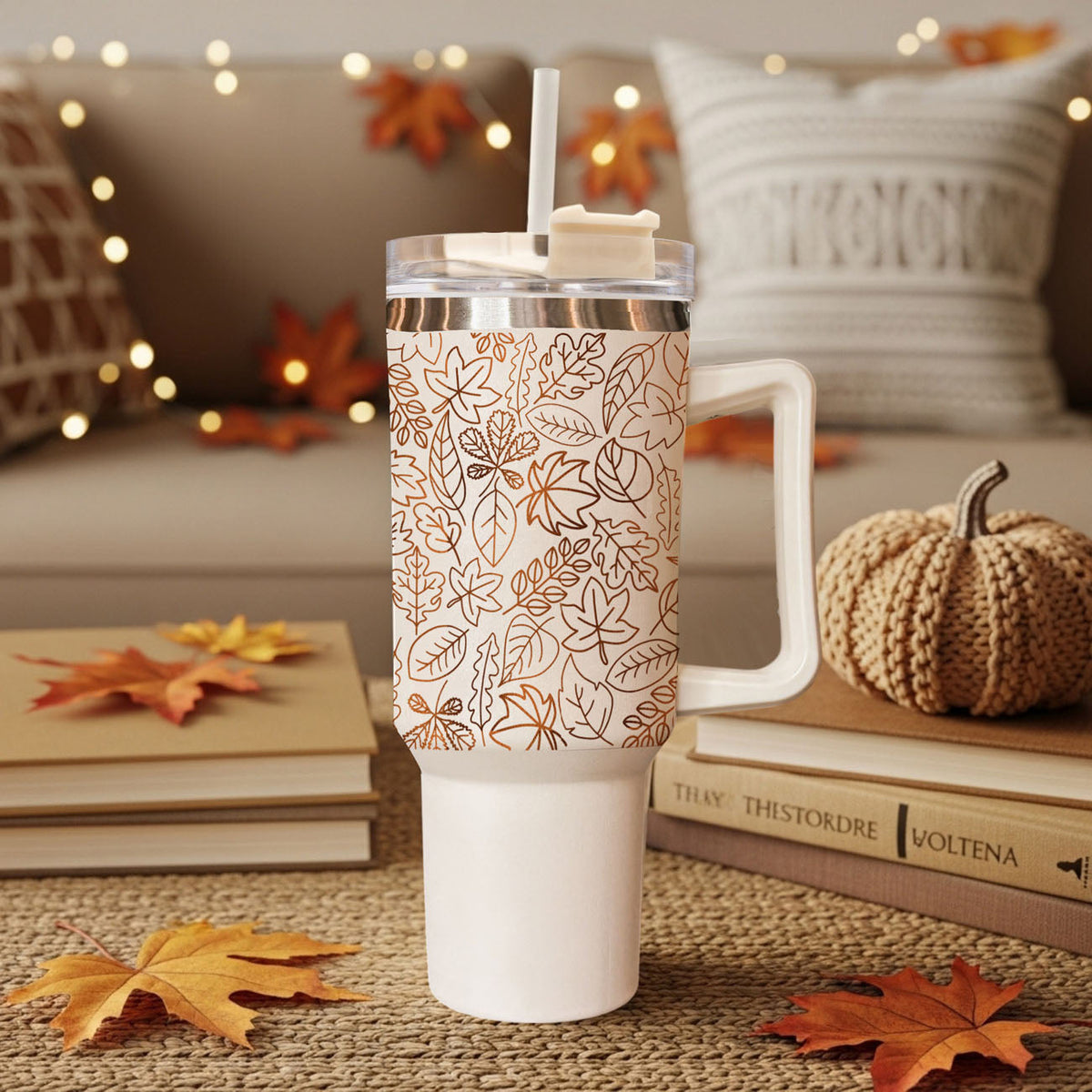 Fall Leaf 40oz Tumbler with Straw - Insulated Autumn Travel Cup