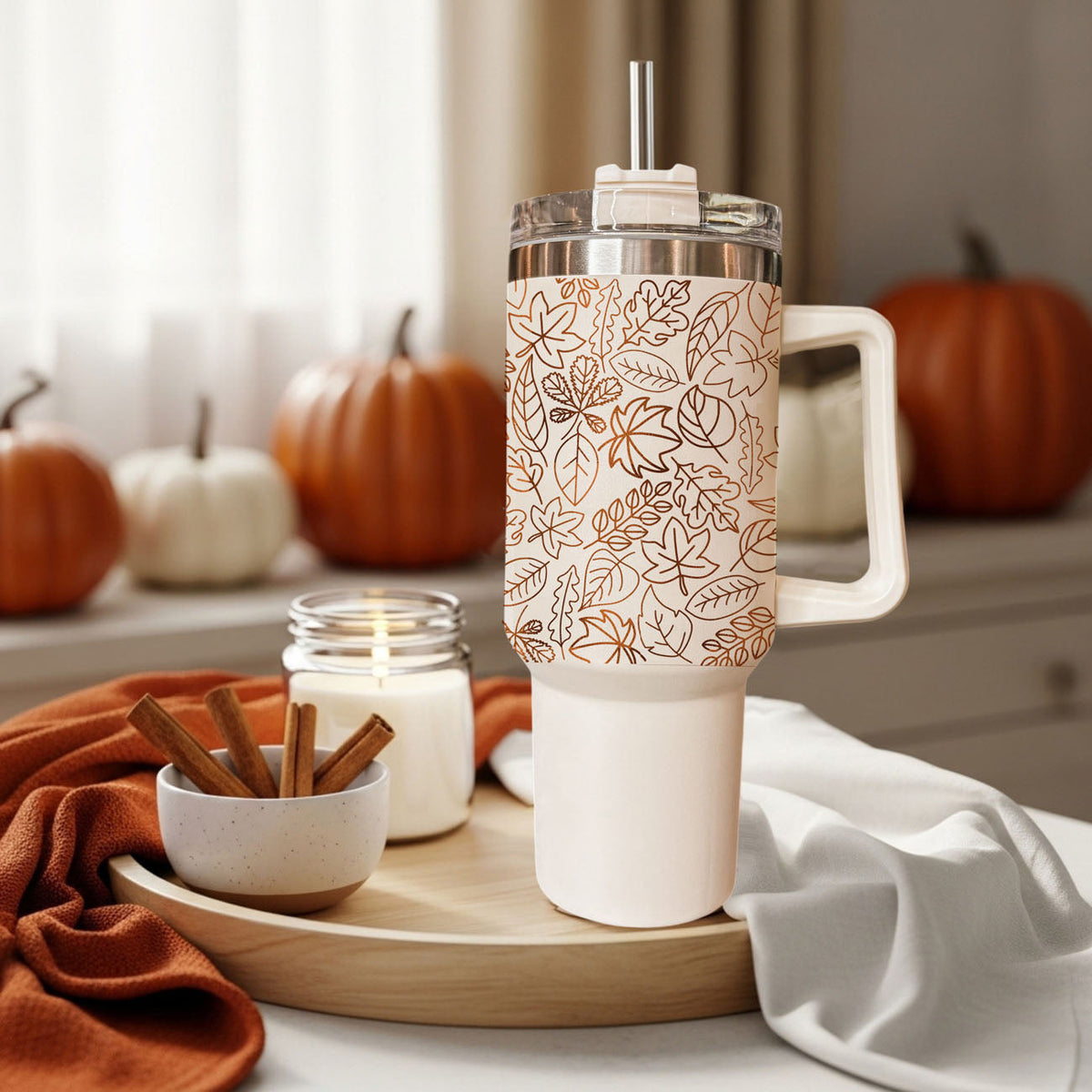 Fall Leaf 40oz Tumbler with Straw - Insulated Autumn Travel Cup