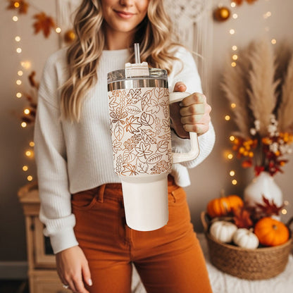 Fall Leaf 40oz Tumbler with Straw - Insulated Autumn Travel Cup