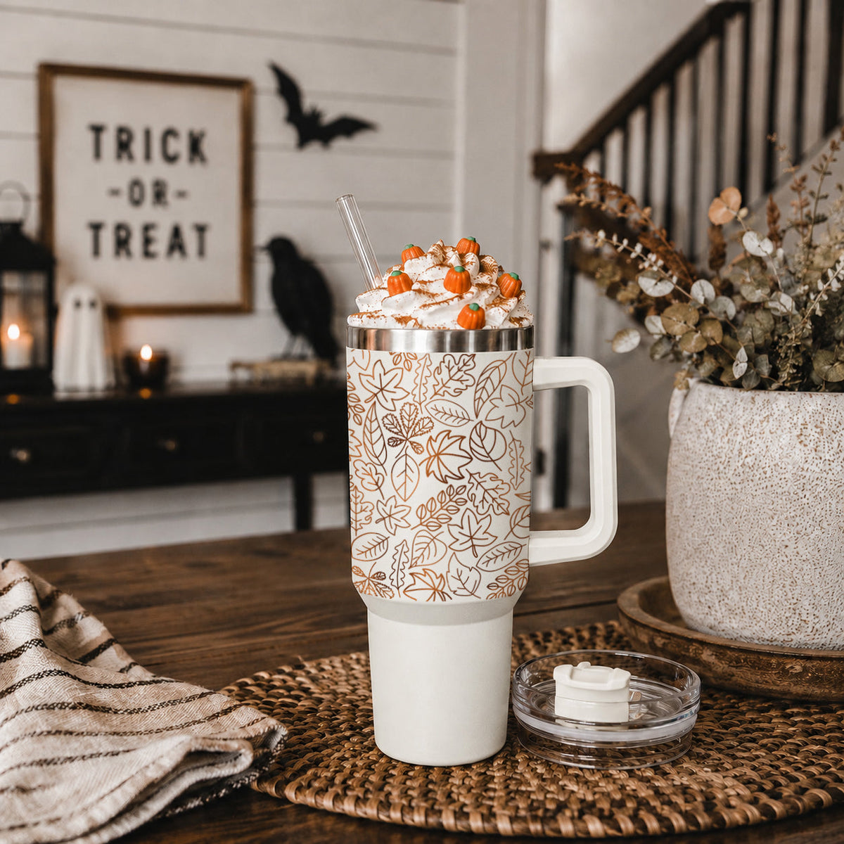 Fall Leaf 40oz Tumbler with Straw - Insulated Autumn Travel Cup
