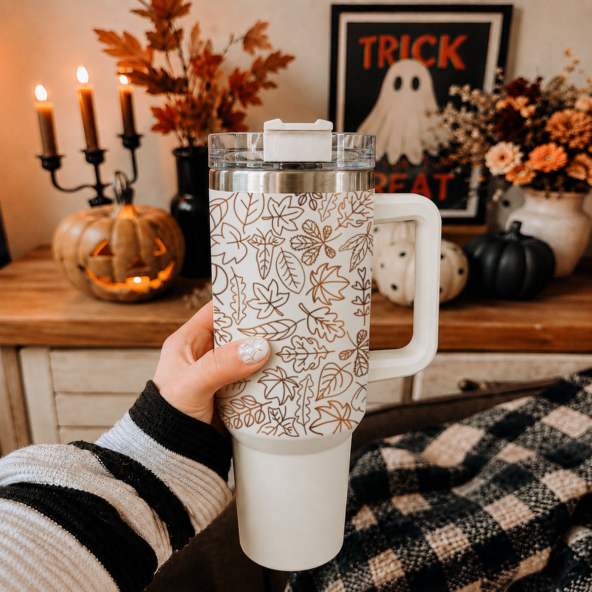 Fall Leaf 40oz Tumbler with Straw - Insulated Autumn Travel Cup