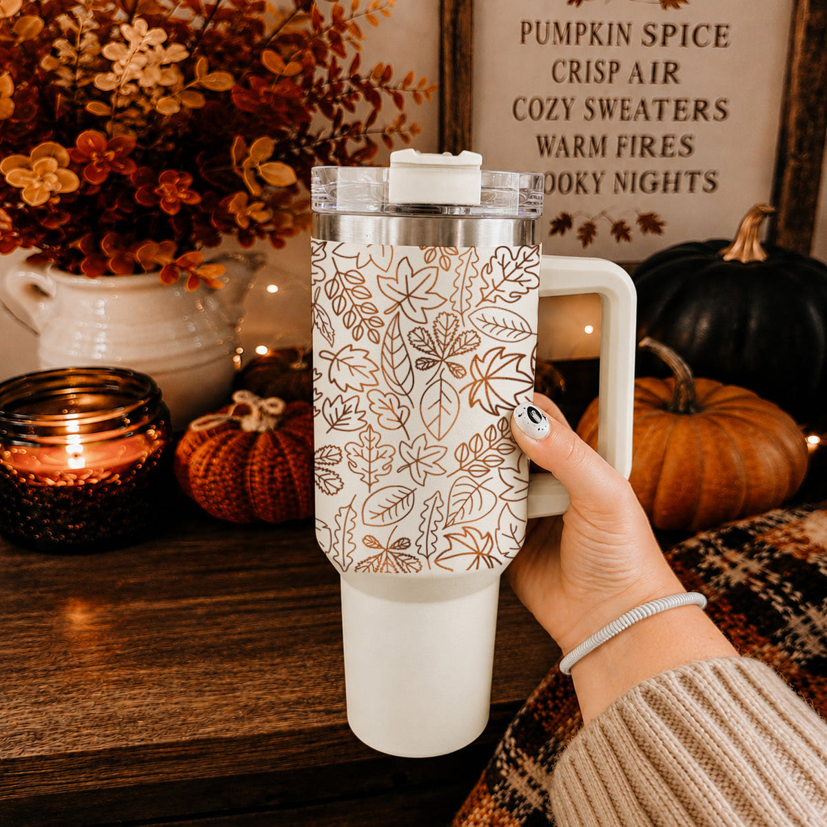 Fall Leaf 40oz Tumbler with Straw - Insulated Autumn Travel Cup