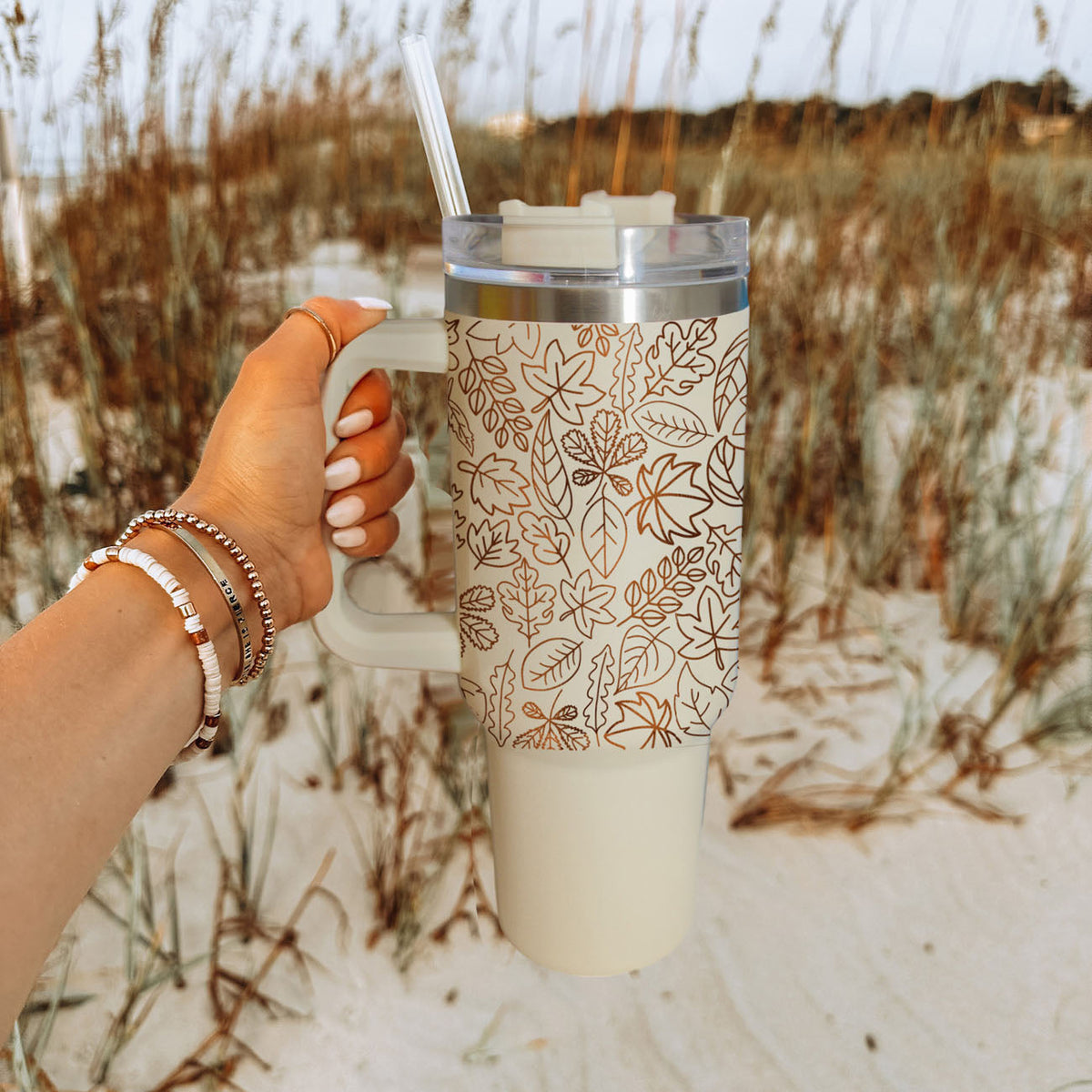 Fall Leaf 40oz Tumbler with Straw - Insulated Autumn Travel Cup