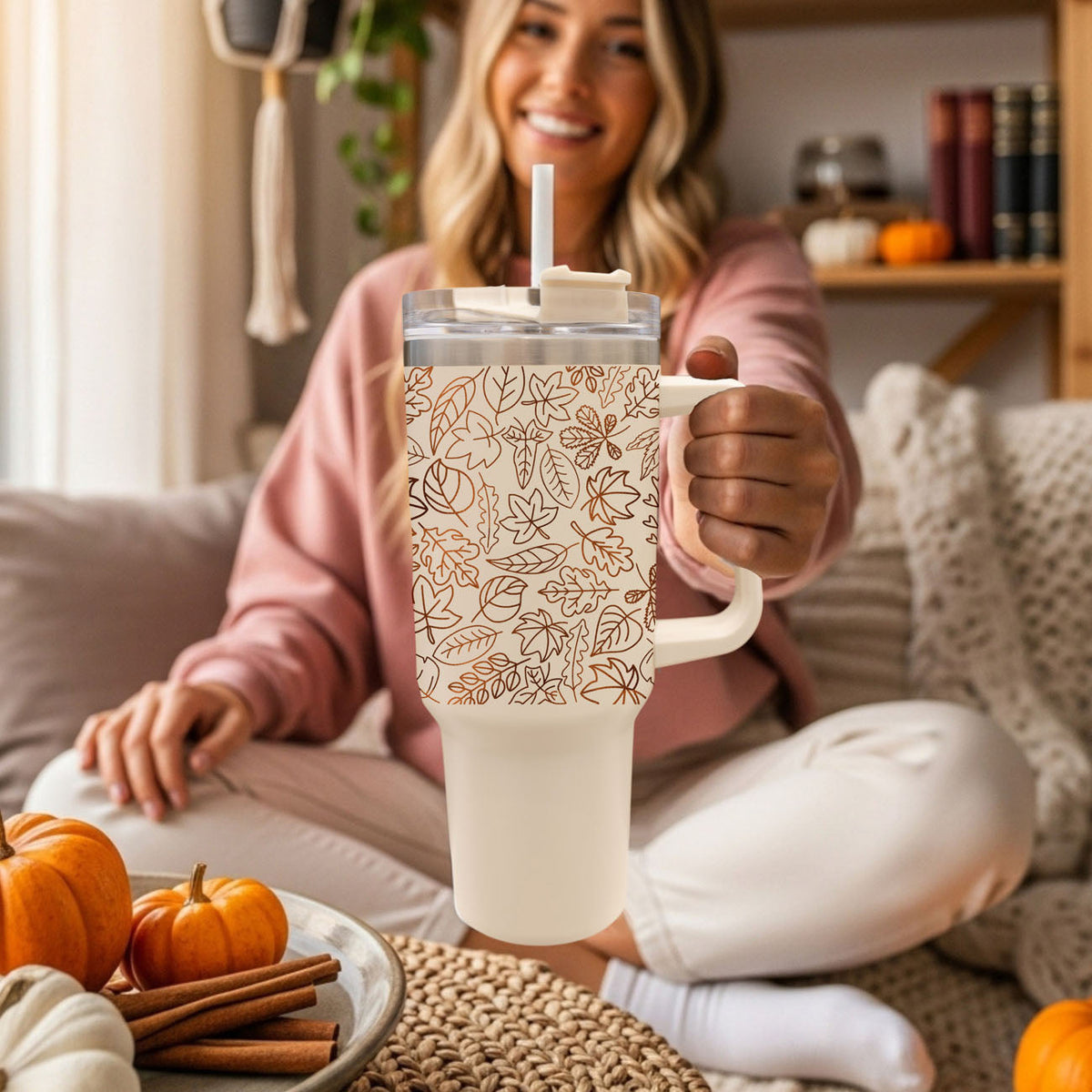 Fall Leaf 40oz Tumbler with Straw - Insulated Autumn Travel Cup