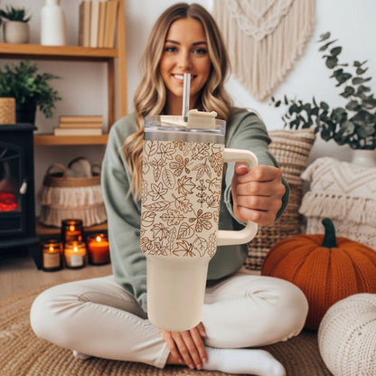 Fall Leaf 40oz Tumbler with Straw - Insulated Autumn Travel Cup