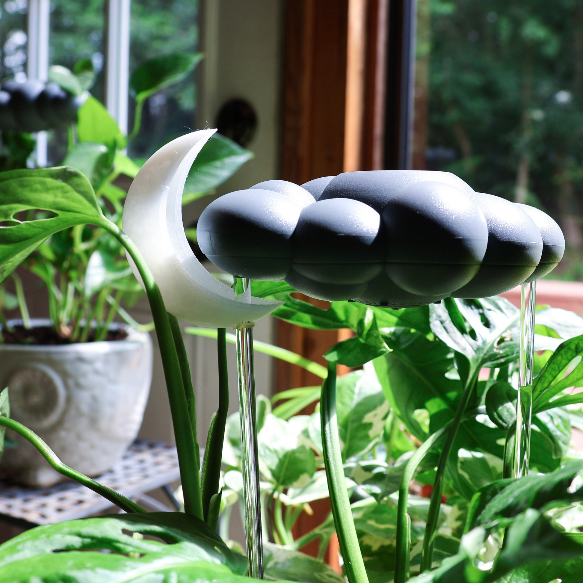 Stormy Dripping Rain Cloud with Glow in the Dark Moon Charm – House Plant Accessory
