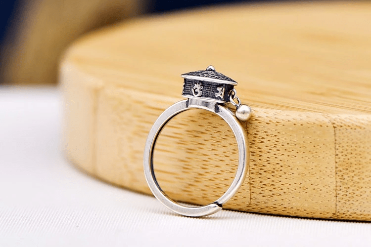Instant Calm Sterling Silver Spinner Ring | Adjustable Lotus Prayer Wheel