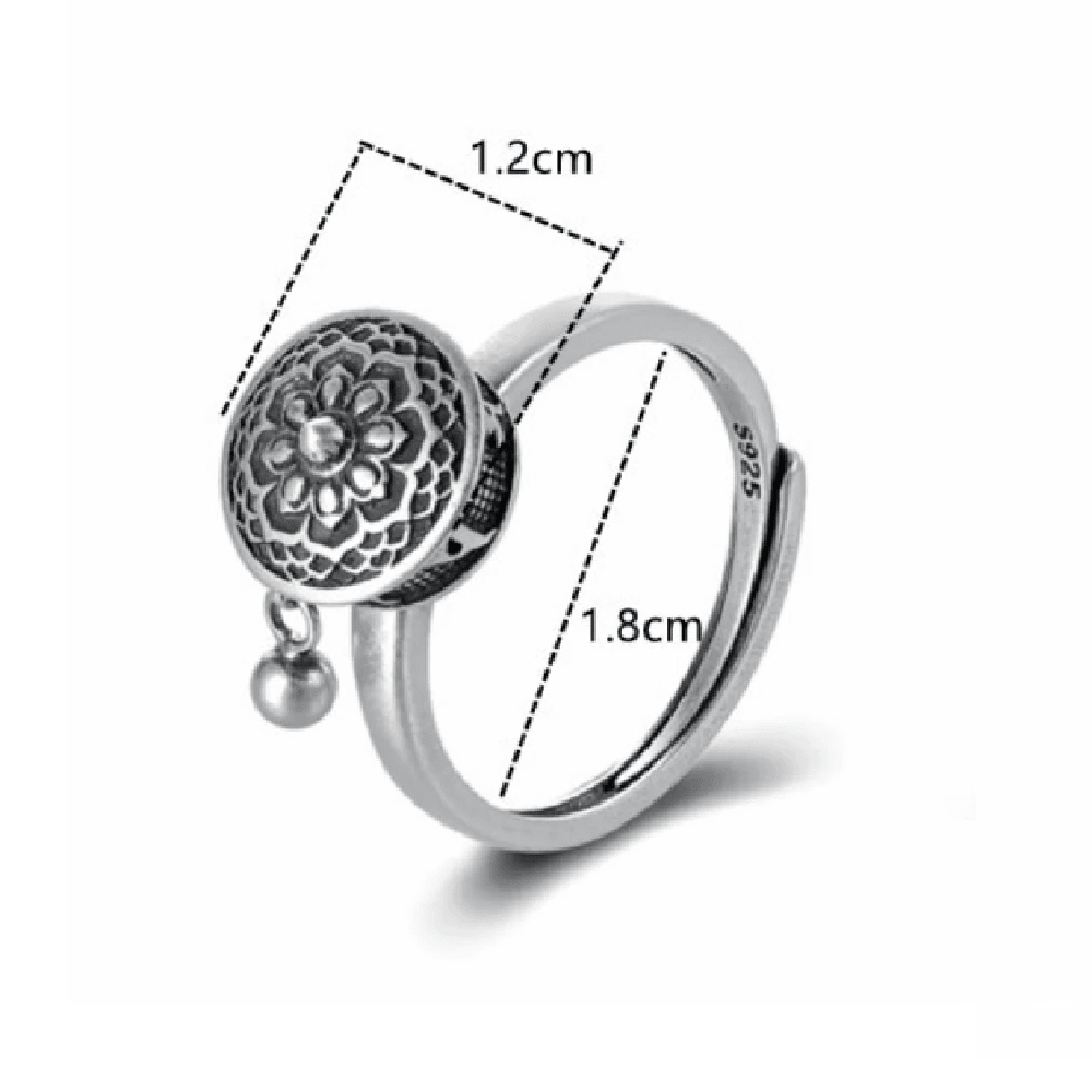 Instant Calm Sterling Silver Spinner Ring | Adjustable Lotus Prayer Wheel