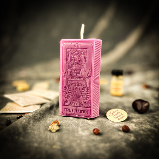 The Chariot Tarot Spell Candle Kit - Beeswax Victory Candle – Purple (Empowerment) Candle Spell Kit