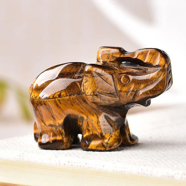 Spiritual & Emotional Support Crystal Elephant – Tiger Eye - Power & Protection Statue