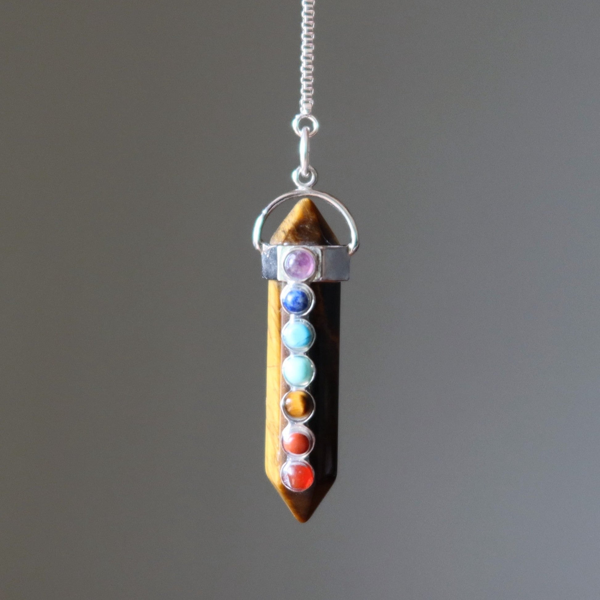 Tiger’s Eye Chakra Pendulum Necklace | Double Terminated Crystal – Necklaces