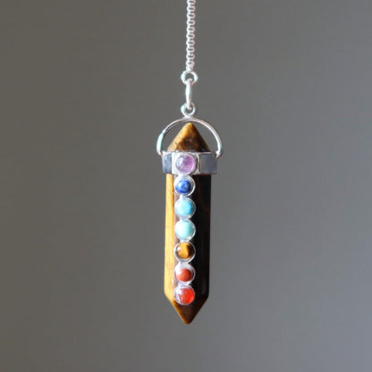 Tiger’s Eye Chakra Pendulum Necklace | Double Terminated Crystal – Necklaces