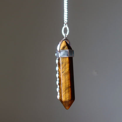 Tiger’s Eye Chakra Pendulum Necklace | Double Terminated Crystal – Necklaces