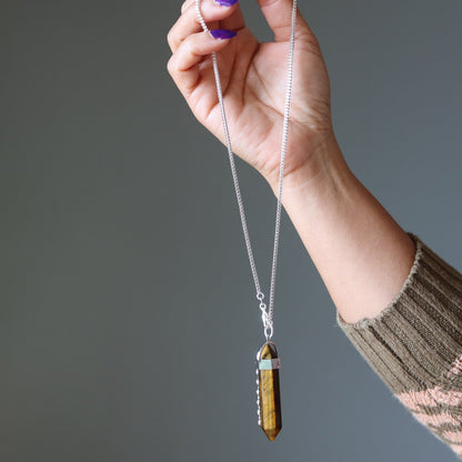 Tiger’s Eye Chakra Pendulum Necklace | Double Terminated Crystal – Necklaces