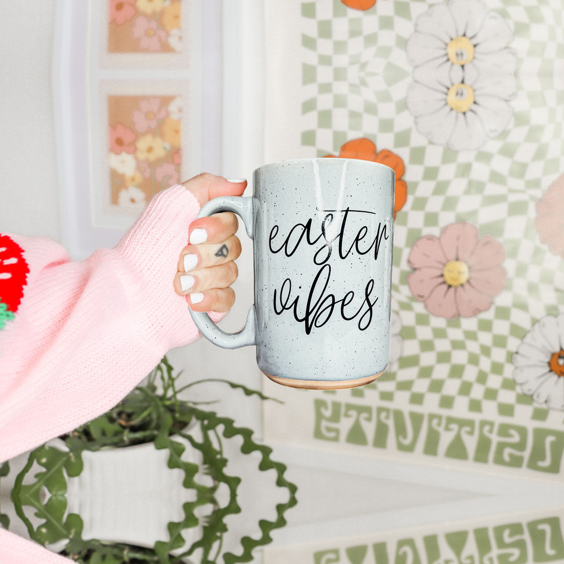 Easter Vibes Speckled Ceramic Mug - 16oz Pink or Blue – Mugs - Seasonal