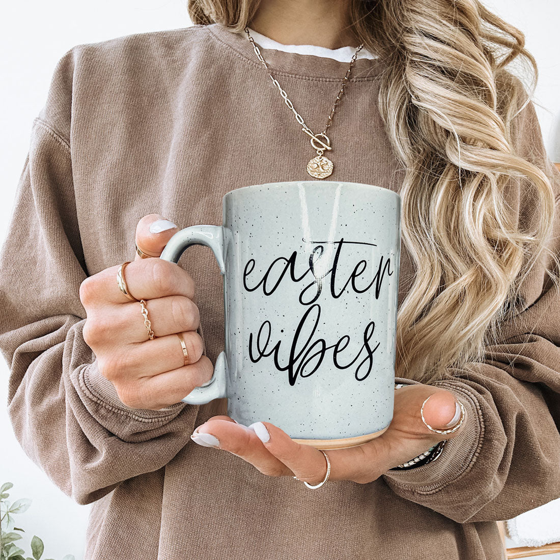 Easter Vibes Speckled Ceramic Mug - 16oz Pink or Blue – Mugs - Seasonal