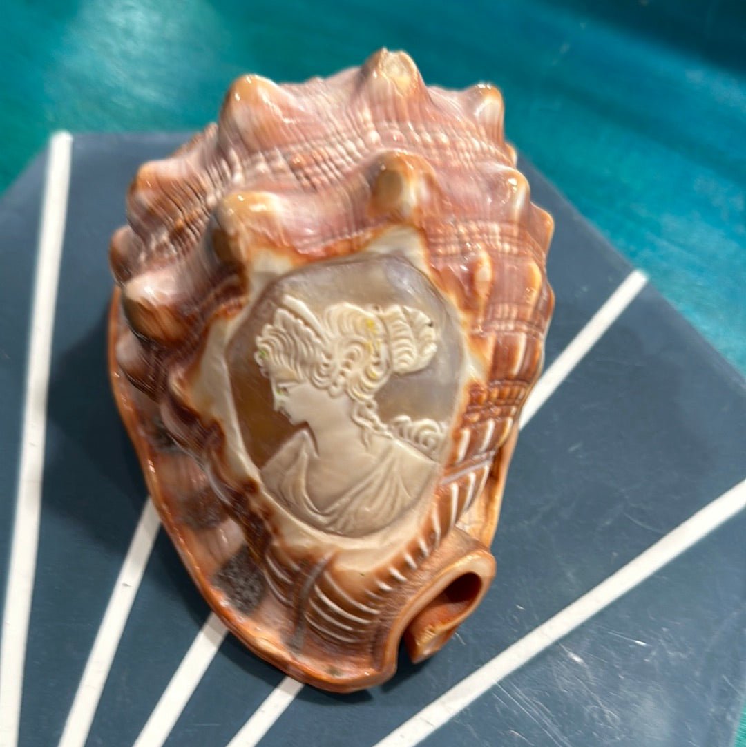 Vintage Carved Woman Cameo Helmet Seashell –