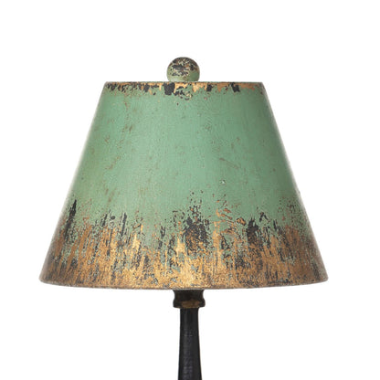 Vintage Table Lamp with Distressed Green and Gold Shade
