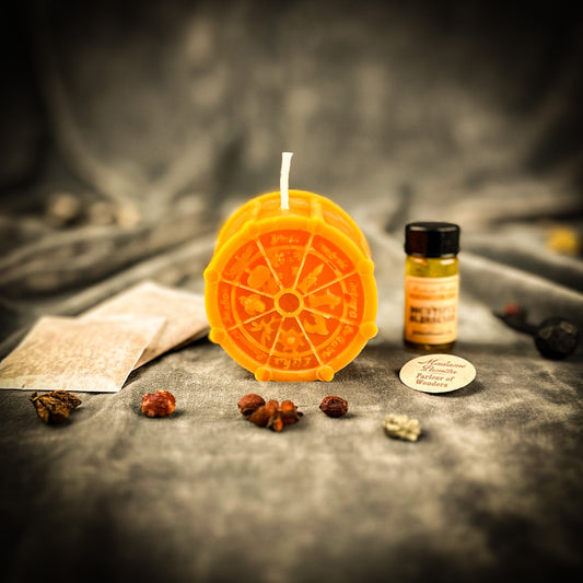Wheel of the Year Spell Kit | Beeswax Sabbat Candle – Orange (New Beginnings) Candle Spell Kit